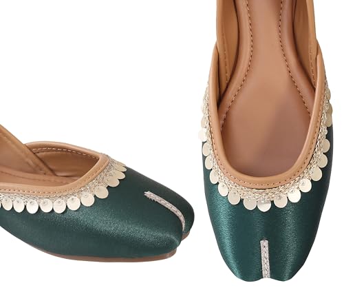 Image of Pluxh Women's Ethnic Jutti Shoes | Shiny Finish Mojari with Sequin Border | Soft Cushioned Slip-On Flats for Casual