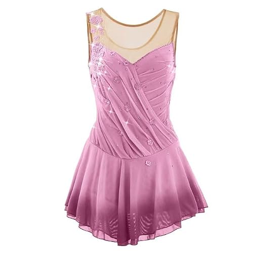 PONNYC A,XXXL, Robe De Patinage Artistique pour Filles Jupes De Patinage sans Manches Vêtements De Sport D'extérieur De Strass Justaucorps De Gymnastique Artistique Haute Élasticité