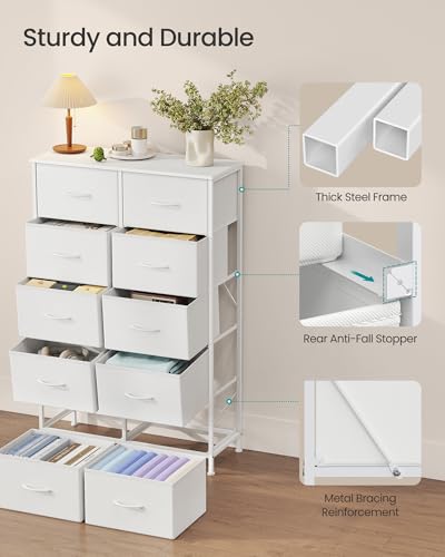 Image of SONGMICS BELLAH Collection - Dresser for Bedroom, Chest of Drawers, Storage Organizer Unit, Closet, Entryway, Steel, 10 Drawers, Modern, Cloud White and Snow White ULGS125W01S