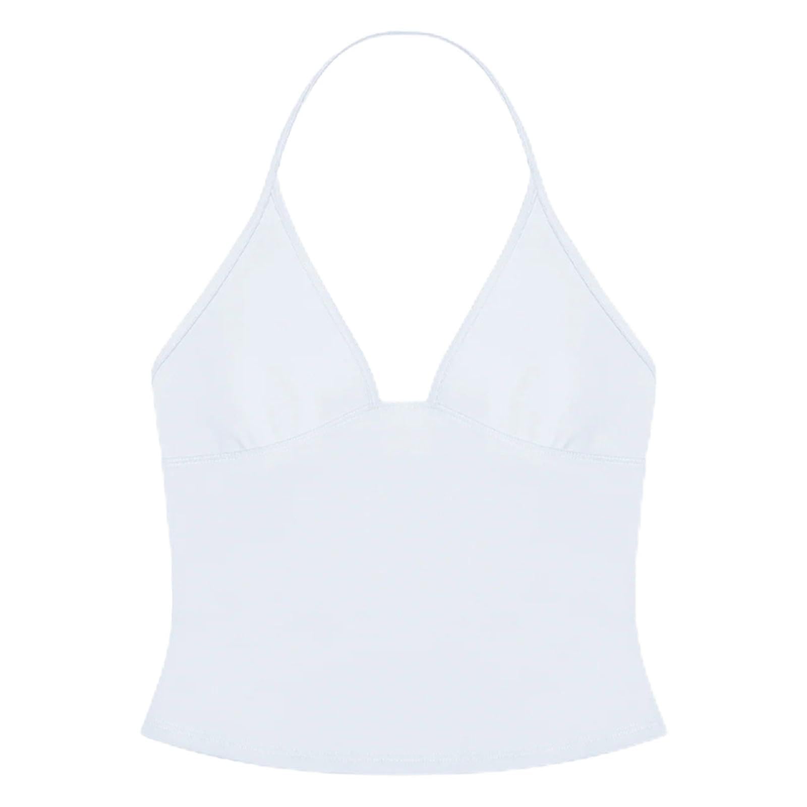 Top Halter Mujer Top sin Espalda Cuello en V Profundo Sin Mangas Diseño Slim Fit Mezcla de algodón y Nailon Prendas Abrigo Verano