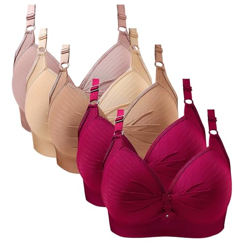 Sostén de gran tamaño HUIFUAO, paquete de 3 brasieres sin aros Z04 Rojo #2, talla L
