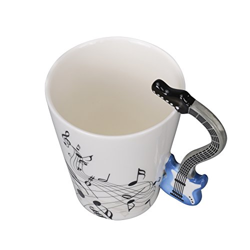 JJHUA Ceramic Music Notes Coffee Mug Tea Cup, Blue Electric Guitar