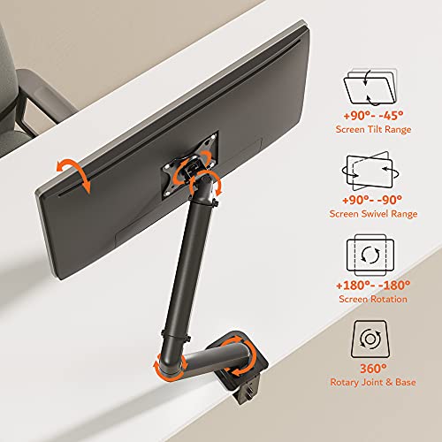 Image of Artikel Monitor Desk Mount | Adjustable Spring Assisted Monitor Arm | VESA Mount with C Clamp & Grommet Mounting Base | Computer Monitor Stand for Screen up to 27 inch | Economy Single Series | Black
