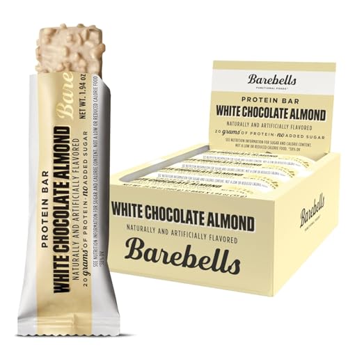 Barebells Protein Bars White Chocolate Almond - 12 Count, Protein Snacks with 20g of High Protein - Chocolate Protein Bar with 1g of Total Sugars - On The Go Protein Snack & Breakfast Bars…