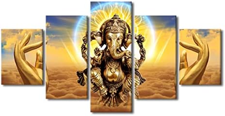 Amazon.com: TUMOVO Golden Ganesha Wall Art 5 Piece Ganpati Pictures ...