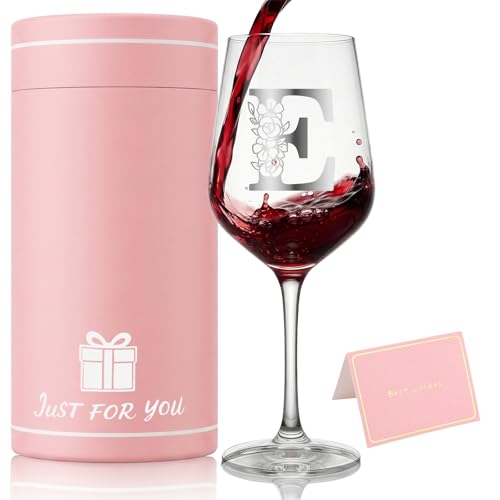 Bliceon Personalised Wine Glass for Women Personalised Gifts for Women 16oz Initial Gin Glass Set Birthday Gifts for Mum Sister Wife Wedding Drinking Glasses Wine Gift (E)