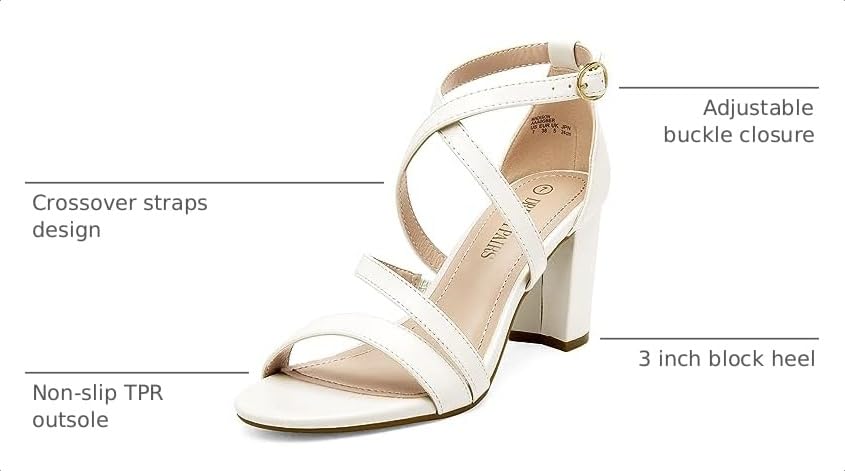 Image of DREAM PAIRS Women's Block Chunky Heels Sandals Open Toe Ankle Strappy Comfortable Dressy Sandals for Bridal Wedding Prom Party with Adjustable Cross Strap
