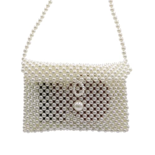 Image of Women's White Beaded Pearl Handbag - Vintage Clutch Wristlet Mini Evening Bag for Party (Big)