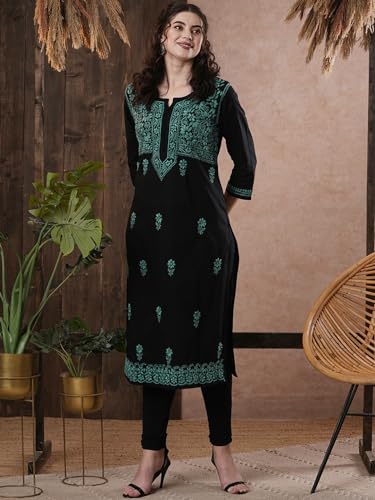 Image of Ada Hand Embroidered Lucknowi Chikankari Cotton Kurta for Women A341075
