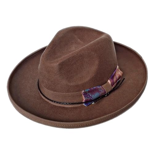 Vintage Classic Fedora 100% Wool Felt Panama Rancher Hat for Men Women Wide Brim Top Hat