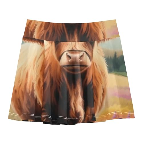 Joisal Girls Skorts Athletic Shorts Kids Tennis Skirts Print Flowy Skort Stylized Highland Cow Long Horns 3t