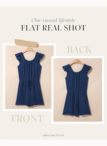 Dokotoo One Piece Outfits for Ladies 2026 Summer Trendy Square Neck Short Rompers Drawstring High Waist Wide Leg Shorts Jumpsuits Going Out Clothes with Pockets,Navy Large