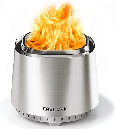 EAST OAK Fire Pit 17'', Stainless Steel Smokeless Fire Pits for Outside Wood Burning Portable Small Fire Pit with Fire Poker, Stand & Removable Ash Pan Bonfire Pit for Patio and Camping, Chisel Steel