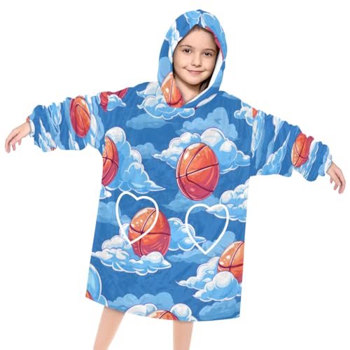 Pardick Wearable Blanket Hoodie for Kids, Pretty Basketball Fleece Sweatshirt Blanket Oversized Blanket Sweatshirt with Pocket Flannel Warm Hooded Blanket 6-10 Year Old Girl Boy Gift, One Size