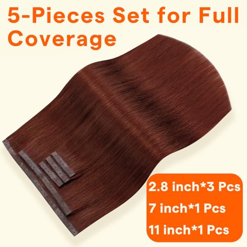 Image of Full Shine Butterfly Weft Human Hair Extensions 24 Inch Cinnamon Copper | 5Pcs Double Layer Weft, 100g Long Hair Extension Look, Vacation Style, Thin Hair Transformation, Micro Beads Installation