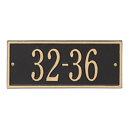 Whitehall Personalized Cast Metal Address Plaque - Small Hartford Custom House Number Sign - 10.5" X 4.25" - Allows Special Characters - Black/Gold #TOP2