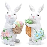 Hodao White Rabbit Decorations (Bunny Couple) - Handmade Easter Tabletop Decor, Spring Home Holiday Gifts for Kids & Family, Patented Design - 2PCS