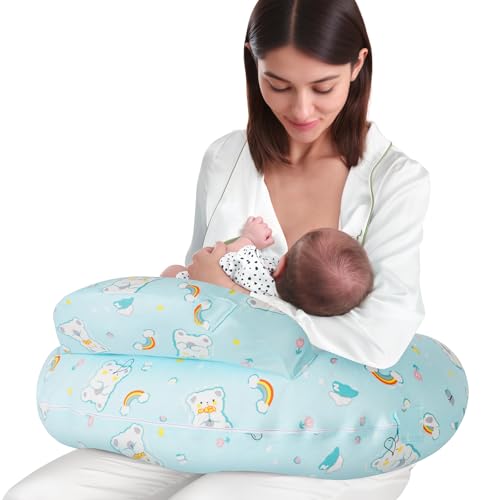 Image of AMASKY Nursing Pillow, Plus Size Ergonomic Design, Breastfeeding Pillows Support for Mom and Baby, Removable Cotton Cover, Machine Washable, Ice Blue，Pallet of Product