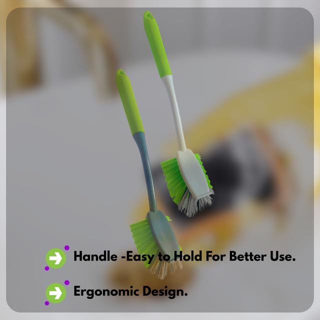 Image of KWEL Kitchen Cleaning Brush, Pack of 2 (Multicolor) - Multipurpose Sink & Basin Brush with Medium Scrubber Bristles, Comfortable Grip Handle, Plastic Material, Multi C Color