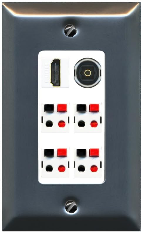 RiteAV 4 Speaker 1 Toslink-Optical HDMI Wall Plate - 1 Gang Decorative [Stainless/Black]