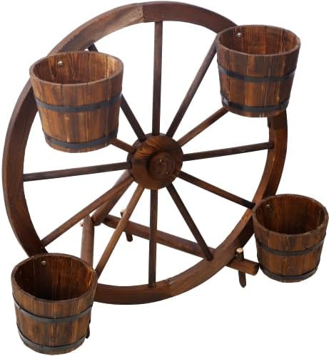 Wooden Wagon Planter Box, Garden Planter with Wheels,Decorative Planter for Flowers Herbs Vegetables for Indoor & Outdoor Décor. (Wagon Wheel Barrel Planter Display)