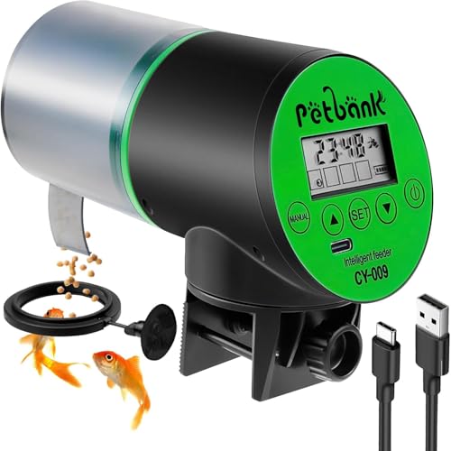 200ML Grande Capacità:Erogatore automatico cibo pesci di grande capacità da 200 mL è perfetto per una varietà di mangime per pesci e tartarughe come granuli, fiocchi, polveri. Per un acquario da 600 litri, mangiatoia automatica può nutrire perfettamente pesci rossi e tartarughe nei fine settimana o nei giorni festivi
