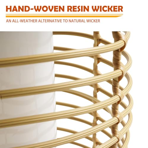 Solar Yard Outdoor Austin Solar Powered Floor Lamp Set of 4, 14-inch Wicker Woven LED Lamp, Water-Resistant Garden Light, Boho Style, Decor for Balcony, Porch, Yard, Pathway, Natural Color