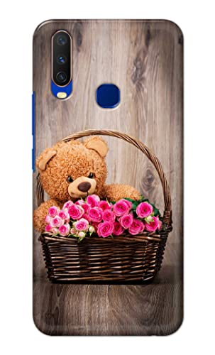 Image of PRINTFIDAA Roses and Teddy Bear in The Wicker Hard Back Cover for Vivo Y15 / Vivo Y17 / Vivo U10 / Vivo Y12 / Vivo Y11 (6.35 inch) Back Cover -(P6) KAT1004