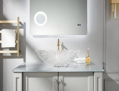 Fanwin Star Edelweiss Series Crystal Bathroom Glass Vessel Sink In Ice Oval Crystal Countertop Sink | Vanity Countertop Clear Transparent Sink Bowl With Pop Up Drainl Surface Finish Glossy |Fw-La619 #TOP6