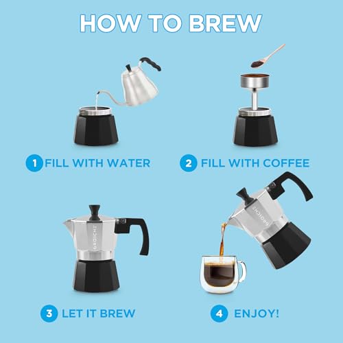 Image of GROSCHE Milano Stovetop Espresso Maker Moka Pot Cuban Coffee Moka Italian Espresso Greca Brewer Percolator | 3 Espresso Cup, Tuxedo