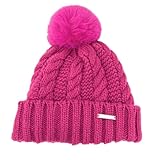 Michael Michael Kors Deep Fuchisa Womens Cable Knit Teddy Fleece Faux Fur Pom Pom Beanie Hat (Deep Fuchisa)