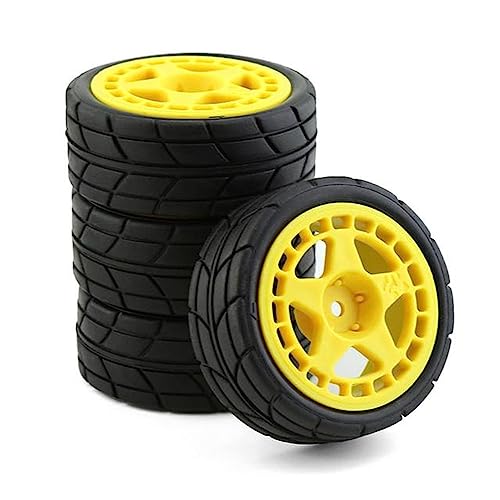 Chanmoo 1/10 RC Racing Rally Tires 12mm Hex Wheels Rims and Rubber On Road Tyres for 1/10 RC On-Road Car HPI KYOSHO Tamiya XV01 XV02 TA06 TT01 TT02 PTG2 144001 A959 RC Rally Drift Car 4PCS (Yellow A)