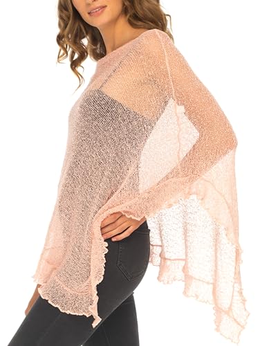 Image of SHU-SHI Women's Sheer Knit Poncho Shrug Lightweight Asymmetrical Ruffle Wrap Dressy Summer Shawl Cover Up Top