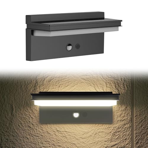 【Novedad】Luz exterior con sensor de movimiento, 73 LED súper brillantes, impermeable IP65, 4 modos de luz solar de pared para jardín, balcón, valla, terraza, escaleras - incluye kit de montaje