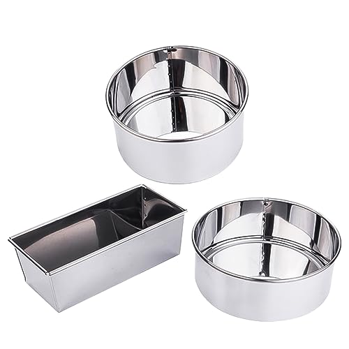 HOLIDYOYO Tall Cake Molds for Baking Set of 3 Stainless Steel Molds Round Rectangle Perfect for Cookies Biscuits