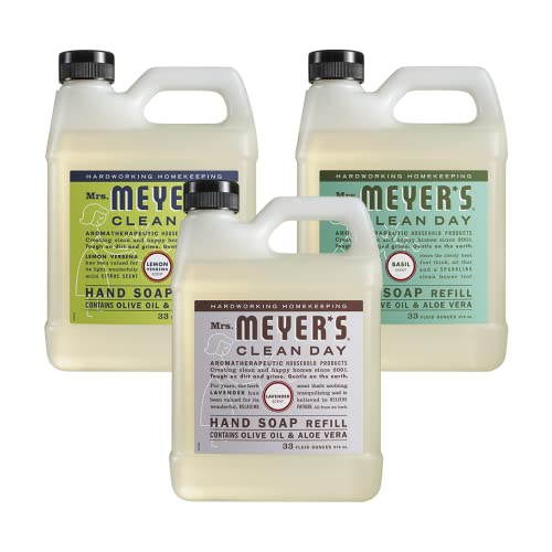 Mrs. MEYER'S CLEAN DAY Liquid Hand Soap Refill Scent Variety Pack (Lemon Verbena + Lavender + Basil)