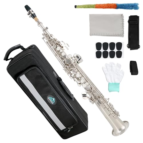 EASTROCK Bb Soprano Saxophone Straight Nickel Sax Instruments for Beginners Students Intermediate...