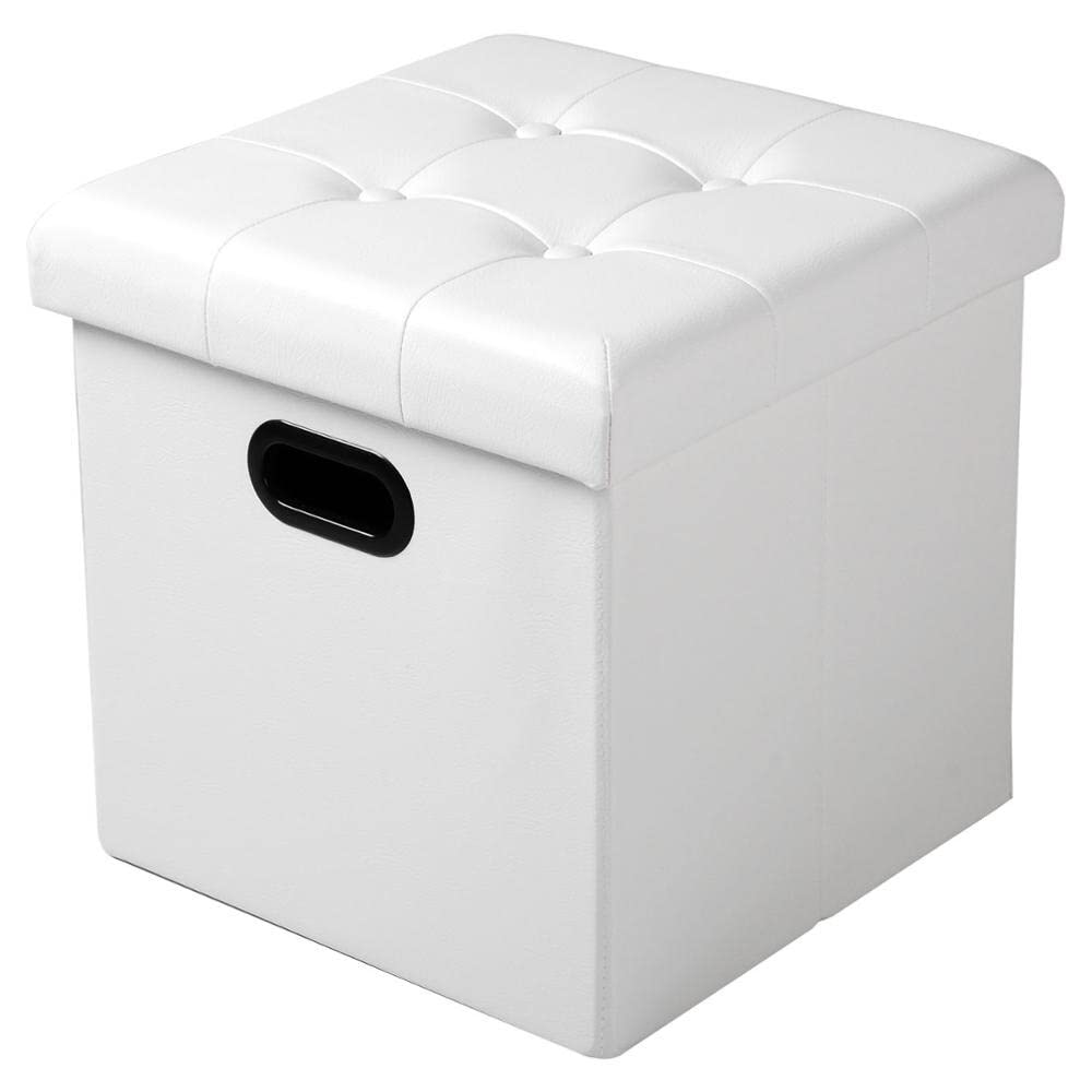 Tabouret pliable boîte de rangement en simili cuir blanc CHEWYNP 1PC