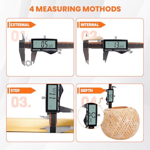 HARDELL Étalonnage numérique, étalonneurs rechargeables avec grande taille LCD Écran, outil de mesure d'étalonnage en acier inoxydable, micromètre automatique, pouce/MM/fraction pour DIY/Household/3D-printing