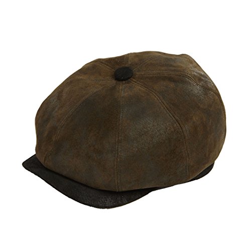 DASMARCA Oliver Ocho Panel Cabbie Newspaper Boy Bakerboy Leather Olive Cap - XL Cover