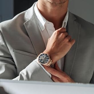 Thomas Earnshaw Mens 44mm Longitude Dual Time Automatic Skeleton Watch with Stainless Steel Bracelet, 12 Hour Dual Time, Sun & Moon Display and Decorated Rotor