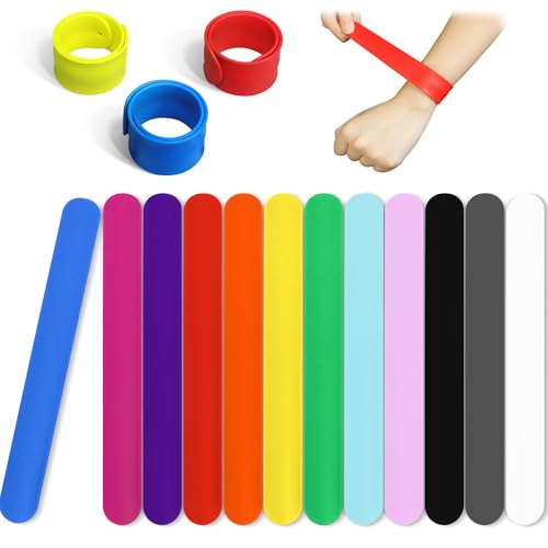 Novelty Place Silicone Rainbow Slap Bracelets Party Wrist Strap, 12 Colors Silicone Wristband for Kids Classroom Craft Activity Prize Gift Party Costume (Pack of 12)