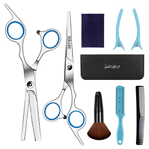 Sirabe 9 PCS Hairdressing Scissors Kits Stainless Steel Hair Cutting Shears Set Thinning/Texturizing