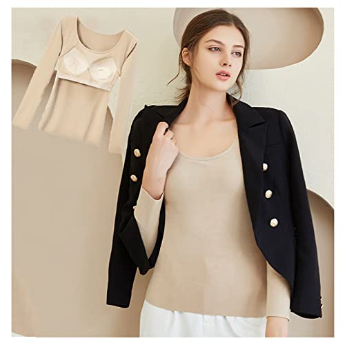 Womens Cotton Thermal Fleece Lined Underwear Tops, Womens Long Sleeve Thermal Underwear Tops with Built in Bra Fleece (Complexion,XL) Cover