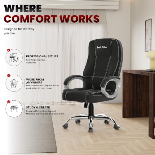 Image of beAAtho Vintage Executive High Back Ergonomic Fabric Office Chair with 3 Years Warranty | Revolving Director & Boss Seating | Orthopedic Design | Fabric Black