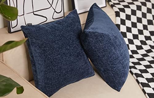 Blisybttex Chenille Throw Pillow Covers 18 x 18 Inch Set of 2,Decorative Square Handmade Soft Textured Chenille Cushion Covers 45 x 45 cm for Couch,Bed,Living Room (Dark Blue)
