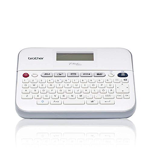 Brother PT-D400 Label Maker, P-Touch Label Printer, Desktop, QWERTY Keyboard, Up to 18mm Labels, Includes Batteries/18mm Black on White Tape Cassette