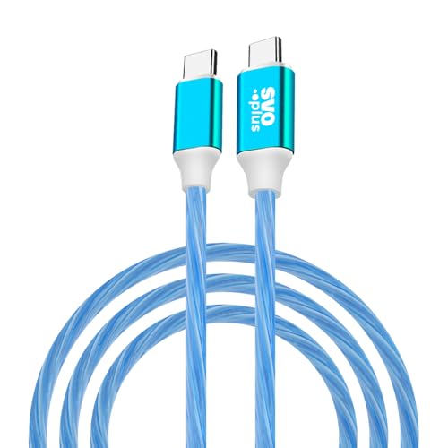 Câble de charge USB-C à USB-C avec LED lumineux, 1 mètre, 3A Charge rapide, Compatible avec Samsung Galaxy, Google Pixel, Xiaomi (BLEU)