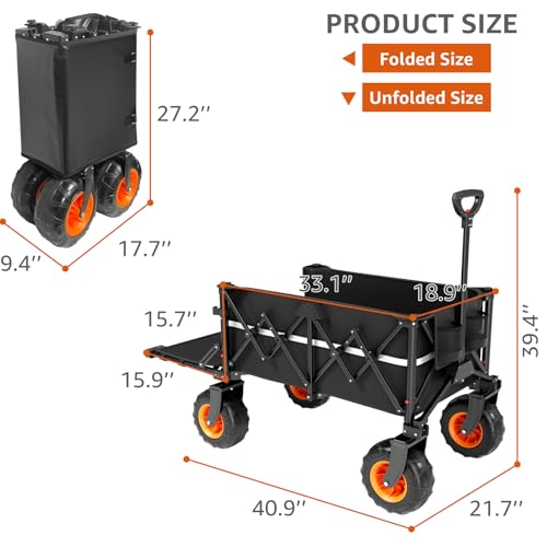 Collapsible Wagon Heavy Duty Foldable 200L Large Garden Utility Cart, 10" Big Wheels All Terrain, 800lbs Collapsible Wagons Carts with Extended Tailgate for Camping Beach by HAAGEEP - Used condition - Image 6