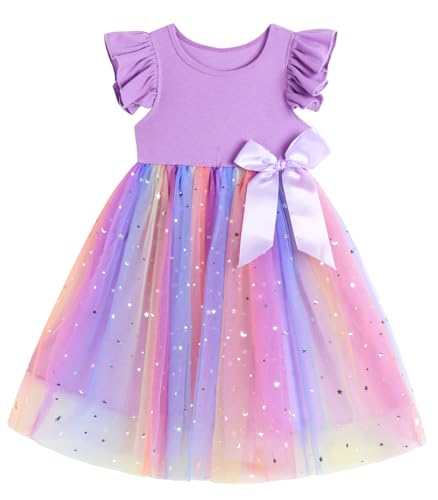 Ugitopi Kleinkind Mädchen Rüschenärmel Tüll Kleid Kind Sommerkleid...